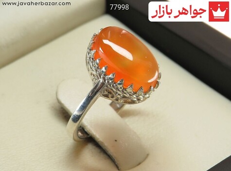 انگشتر نقره عقیق یمنی نارنجی طرح سپیده زنانه [شرف الشمس] - 77998